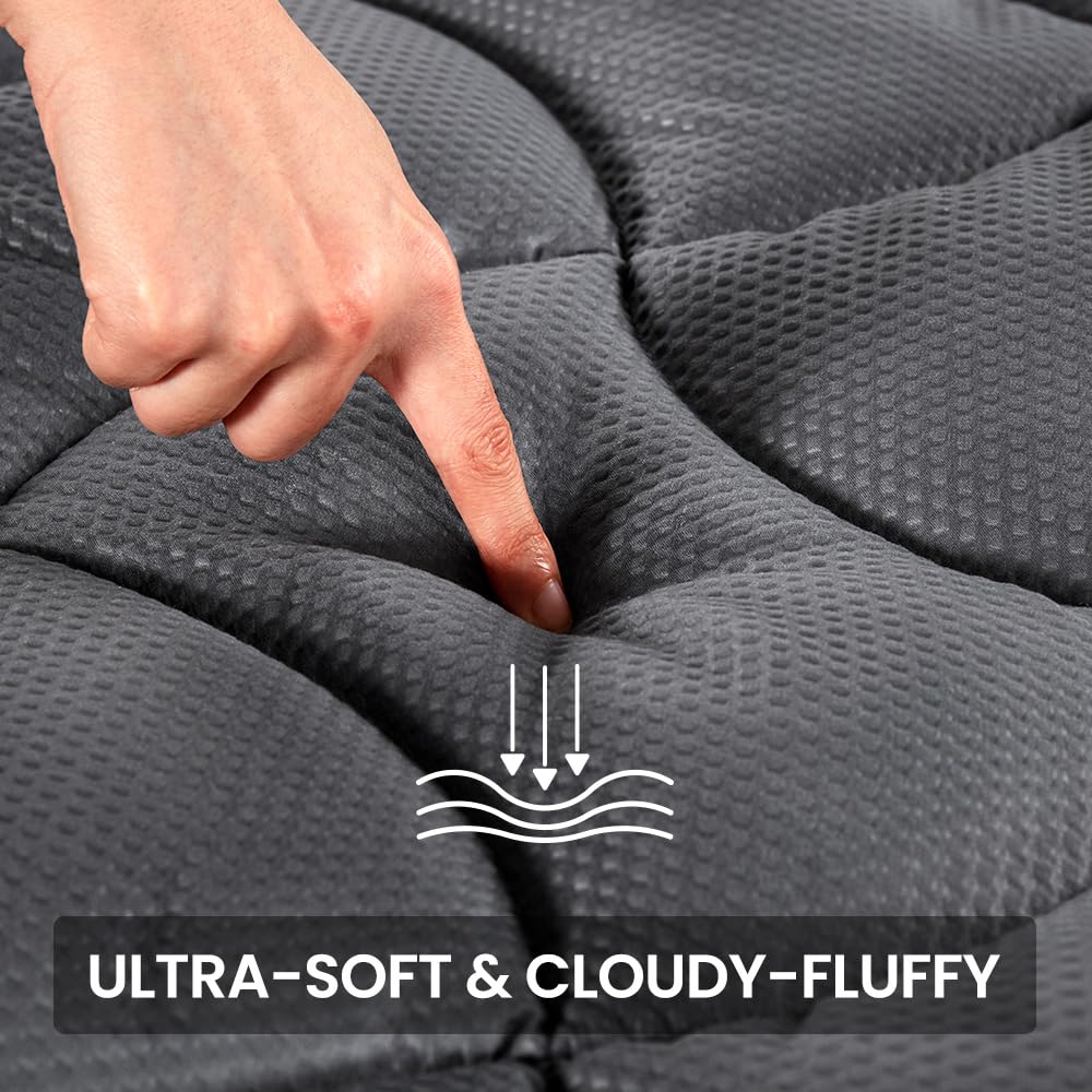 SLEEP ZONE King Mattress Topper, Cooling Mattress Cover for hot Sleepers, Premium Zoned Cool Mattress Protector Breathable and Washable, Deep Pocket (Grey, King) SLEEP ZONE