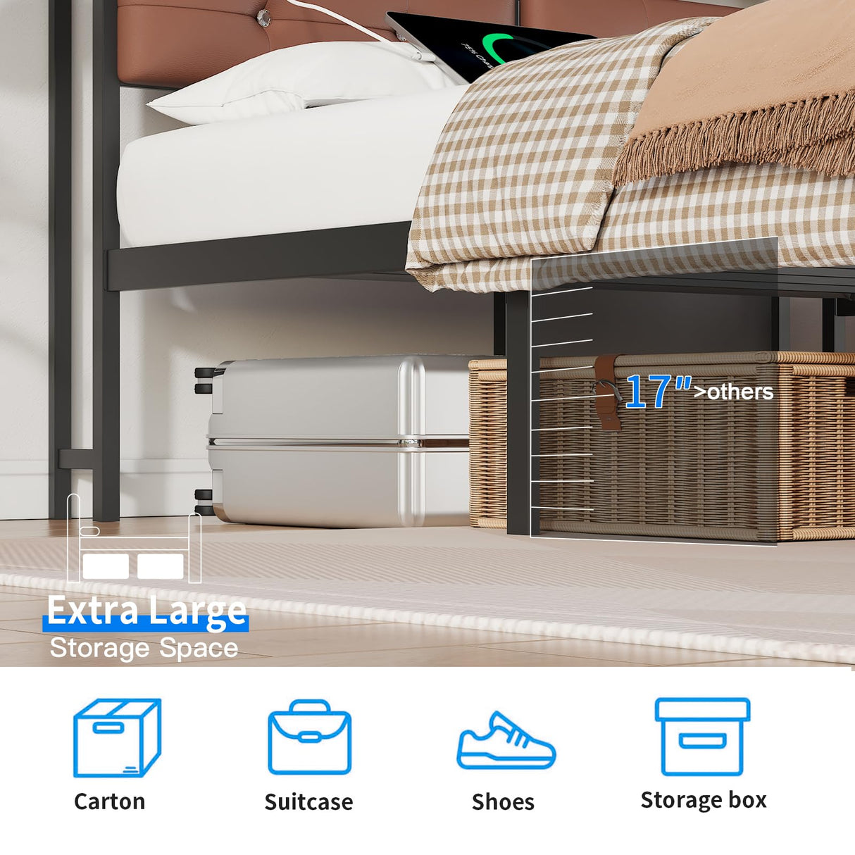 UOMEUR Twin Bed Frame With Headboard & Charging Station - Black Metal Single Bed for Kids, Toddler, Boys, Girls, Adult - No Box Spring Needed, Easy Assembly, Noise Free UOMEUR