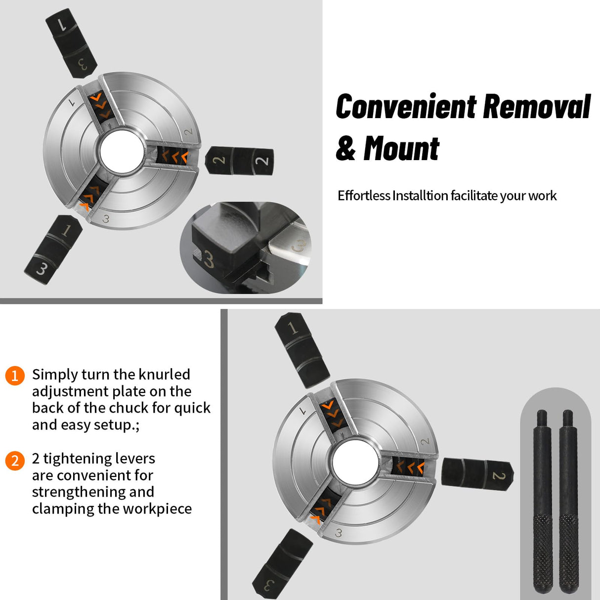 Wood Lathe Chuck 3 Inch 3 Jaw,Self-Centering Lathe Chucks for Woodturning with 1 x 8TPI Thread,for Woodworking Lathe Tools HAowosi