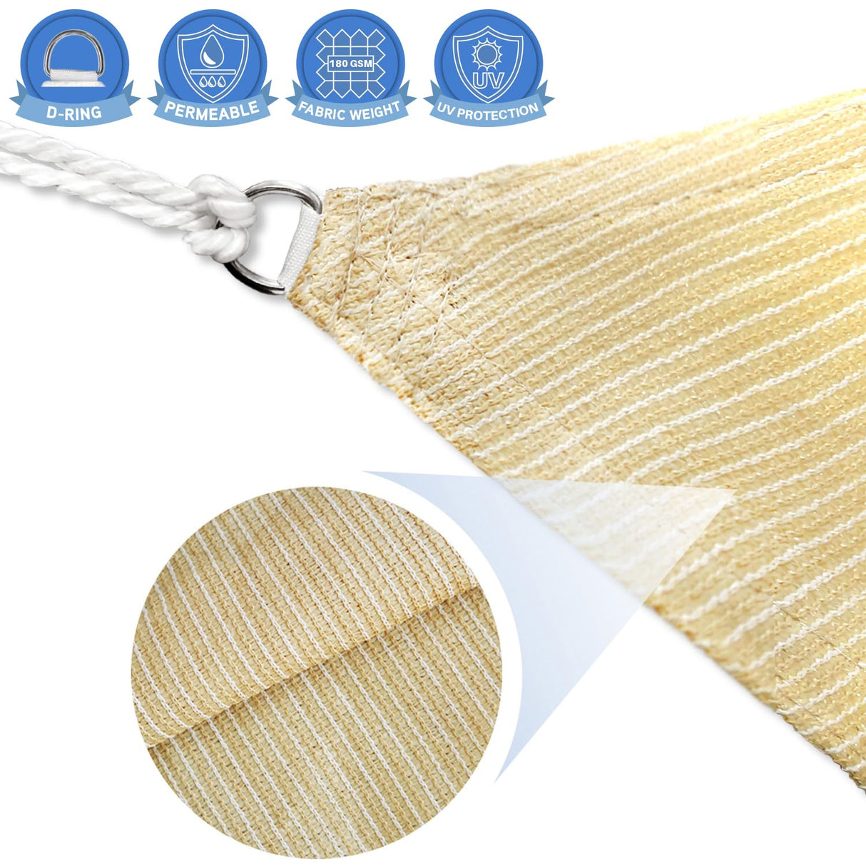 E&K Sunrise 14' x 18' Sun Shade Sail Rectangle Canopy Shade Cover UV Block for Patio Backyard Garden Outdoor (Beige) E&K