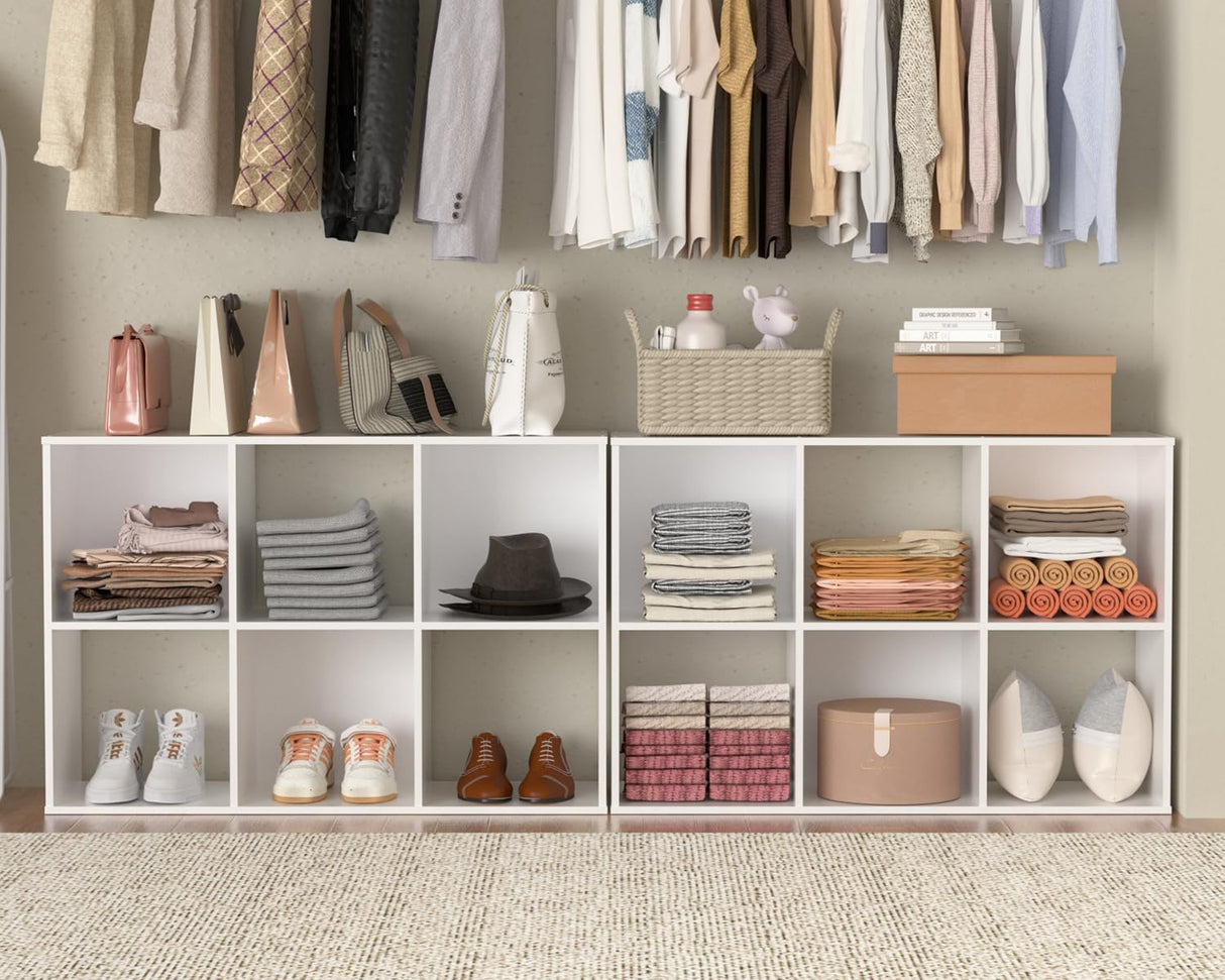 PrimeZone Stackable 6 Cube Storage Organizer: Wood Cubes Shelf Fits Cubby Bins - Square Cubicle Bookshelf Cabinet for Closet Bedroom - Open Storage Shelf for Toy Clothes Book Organization, White PrimeZone