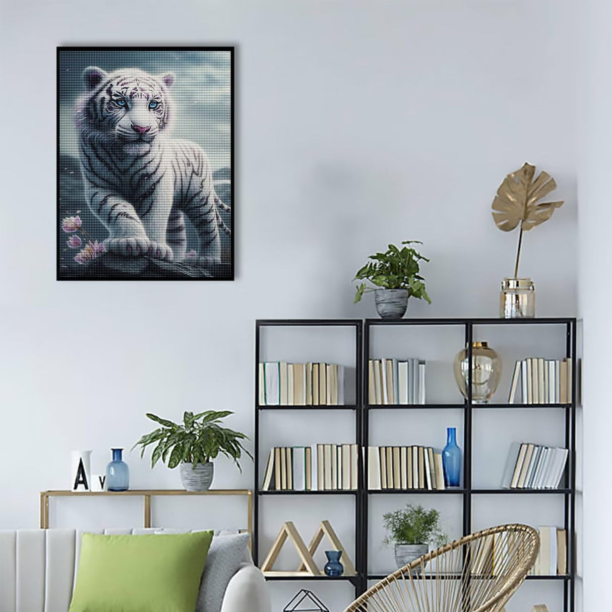 DIY Diamond Painting for Adults and Kids, White Tiger Diamond Painting Kit, Animal 5D Diamond Painting Diamond Art, Home Art Crafts 8x12 Inch Champi