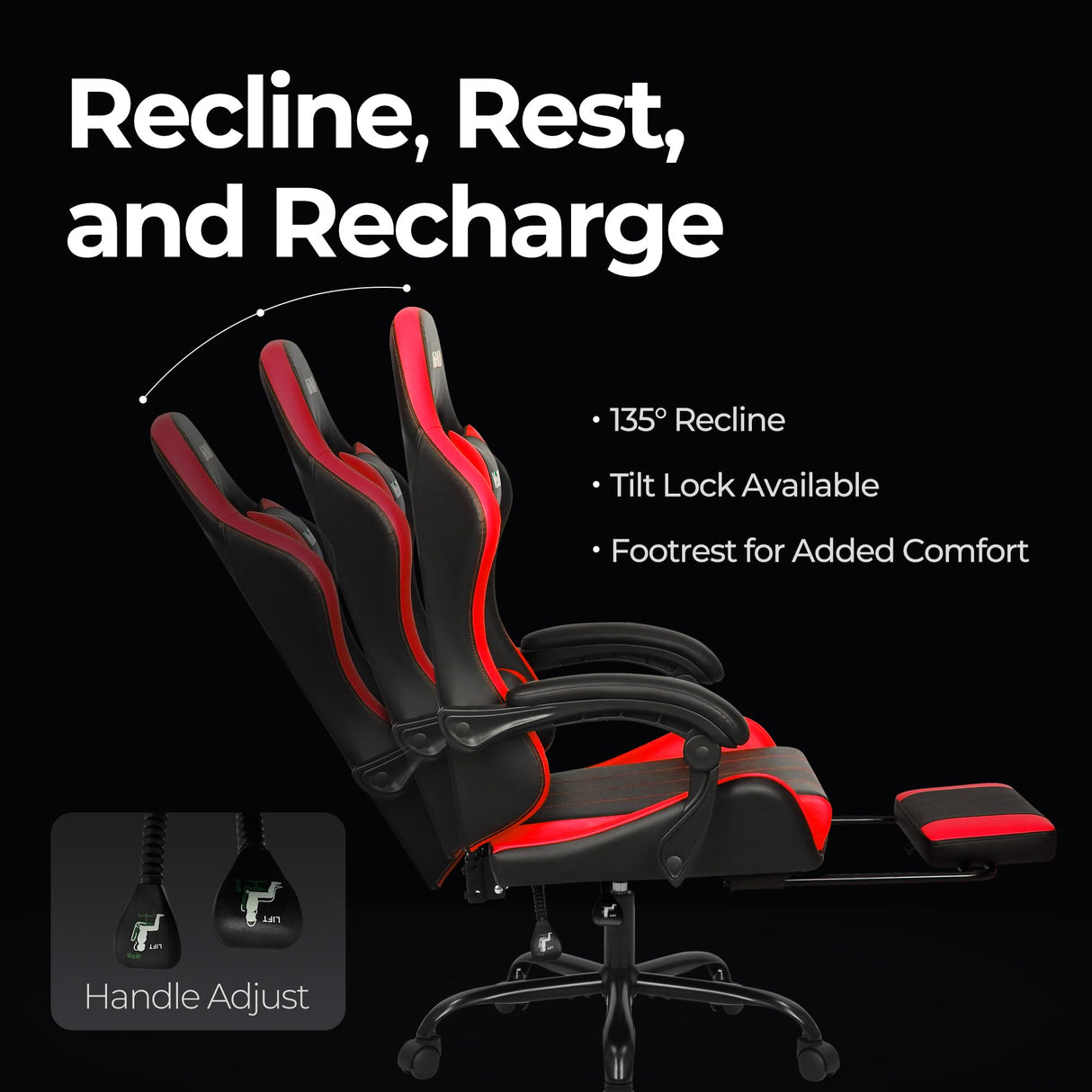 N-GEN Video Gaming Chair with Footrest High Back Ergonomic Comfortable Office Computer Desk with Lumbar Support Height Adjustable with PU Leather Recliner for Adults Women Men (Red) NEO CHAIR