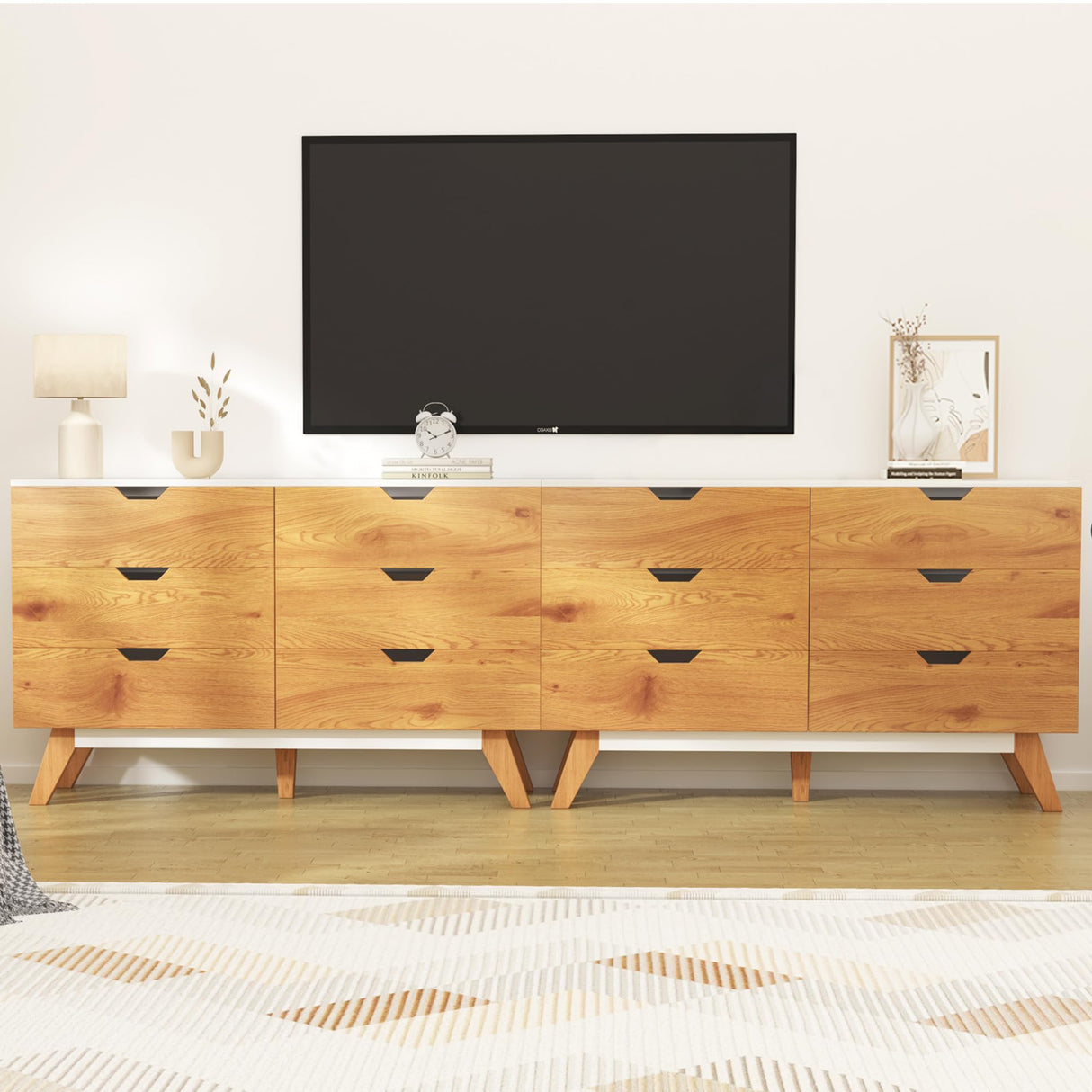 EazeHome Dresser for Bedroom with 6 Drawers, Rustic Brown Modern Wide Chest of Drawers, Large Wooden Storage Organizer for Living Room, Hallway, Entryway EazeHome