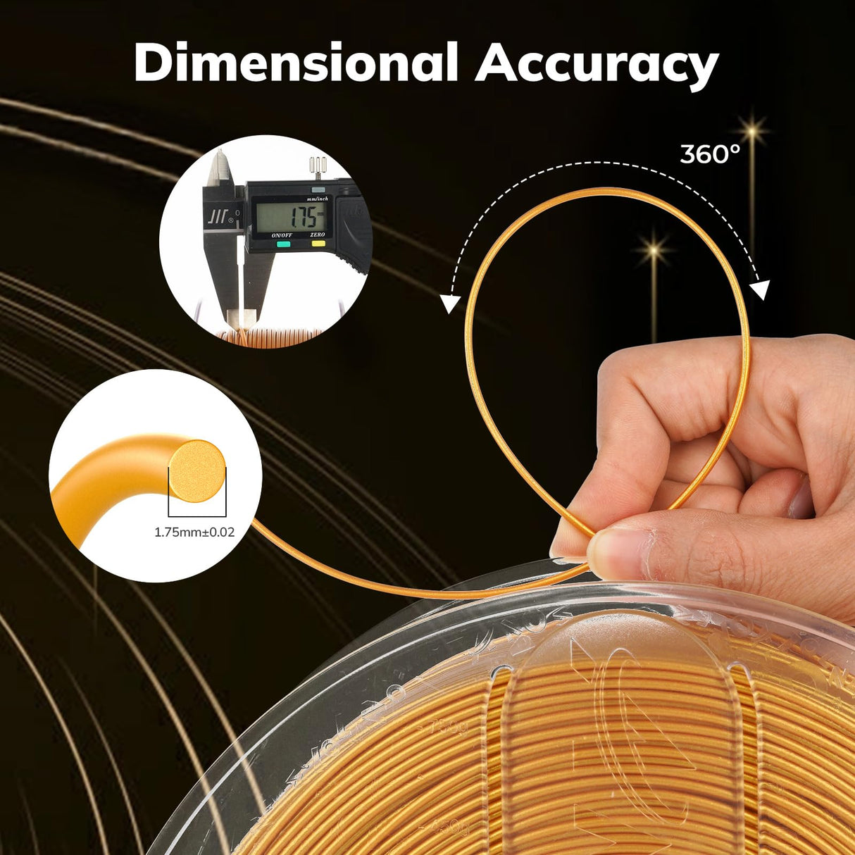 AMOLEN 3D Printer PLA Filament 1.75mm, True High Speed 500mm/s Filament Gold PLA, Smooth & Non-Tangle, Dimensional Accuracy +/- 0.02 mm, 1kg Spool (2.2lbs), Fits for Most FDM 3D Printer AMOLEN
