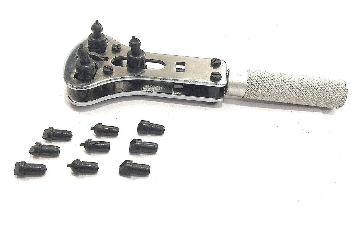 WATCH CASE OPENER- JAXA STYLE BATTERY REPLACEMENT WRENCH BACK-CASE REMOVER WITH 4 SETS OF INTERCHANGEABLE CHUCK PIN AD INTERNATIONAL