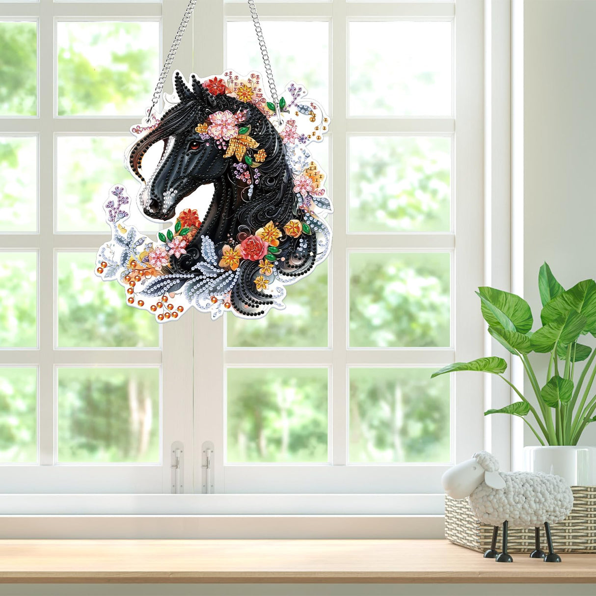 Bowetile Hanging Diamond Art Horse Kits for Adults Beginners, 5D Special Shape Diamond Painting Horse Kits, Animal Diamond Gem Art Suncatchers Painting Pendant Ornament for Home Garden Wall Decor Bowetile