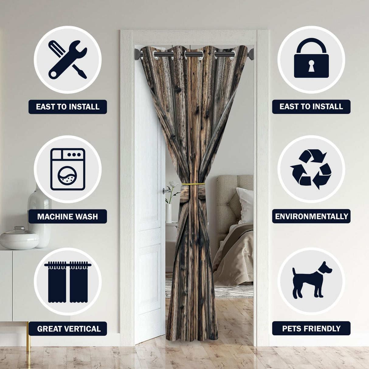 ONINUO Wooden Barn Doors Door Curtains for Doorways, Rustic Farmhouse Art Wood Blackout Curtain for Kids Bedroom Closet, Grommet Thermal Insulated Privacy Door Drapes for Room Divider, 42" W x 80" L ONINUO