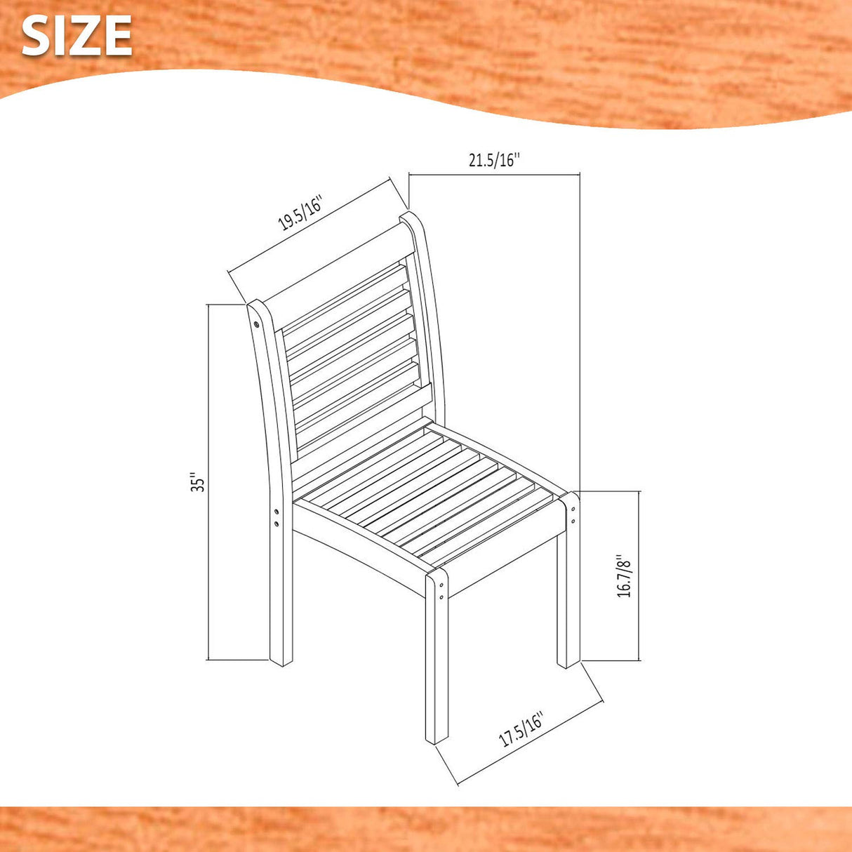 Amazonia Leeds 2-Piece Stackable Side Chair | Eucalyptus Wood | Ideal for Outdoors and Indoors Amazonia