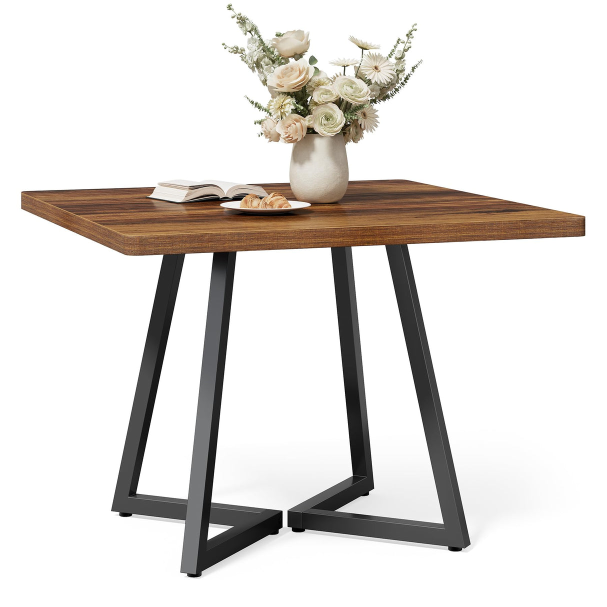 LITTLE TREE 31.5 Inches Small Dining Table for 4, Square Dinner Table for Small Space, Dining Room Tables, Rustic Brown Wooden Kitchen Table with Metal Legs, Modern Leisure Cafe Table for Apartment LITTLE TREE
