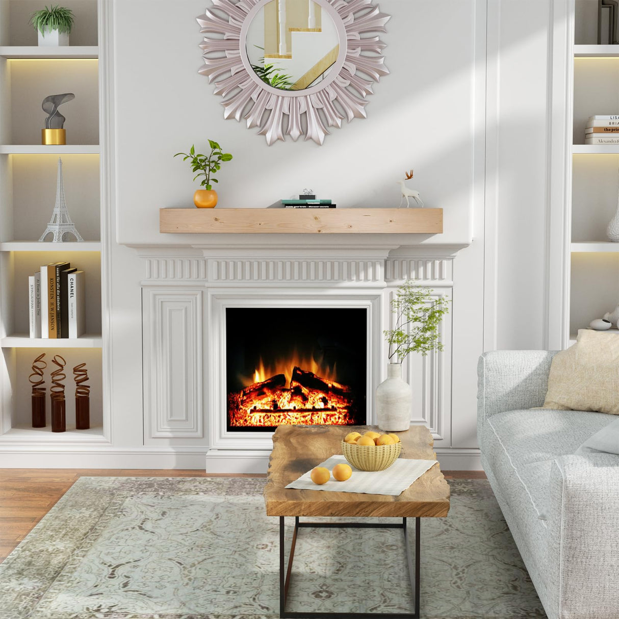 LOVMOR Floating Fireplace Mantel-60in Wood Mantels for Over Fireplace,Wall Mount Fireplace Mantel Shelves,Natural Mantels Over Fireplace | 60" x 8" x 5"-Clear Varnished Natural Wood LOVMOR