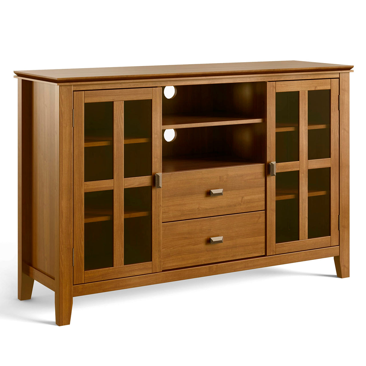 SIMPLIHOME Artisan SOLID WOOD Universal TV Media Stand, 53 inch Wide, Contemporary, Living Room Entertainment Center, Storage Shelves and Cabinets, for Flat Screen TVs up to 60 inches in Honey Brown SIMPLIHOME