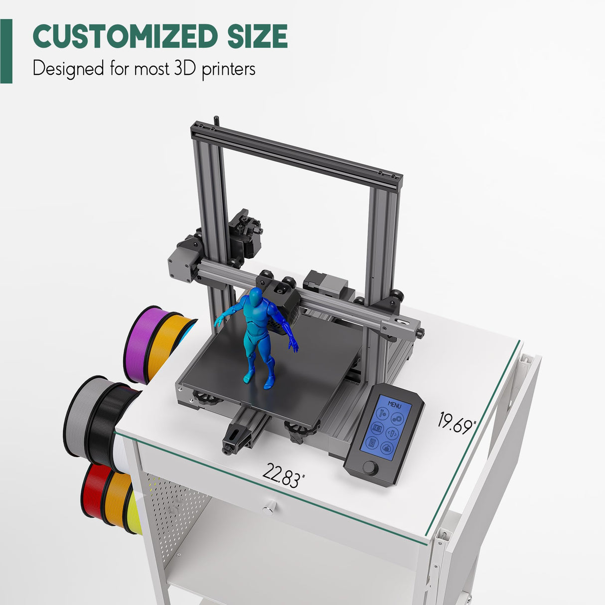 Yumkfoi 3D Printer Stand Table with Filament Storage, Foldable & Mobile 3D Printer Workstation Desk Cart with Filament Spool Holder, 3D Printer Accessories for 3D Printing Studio Home Office Workshop Yumkfoi