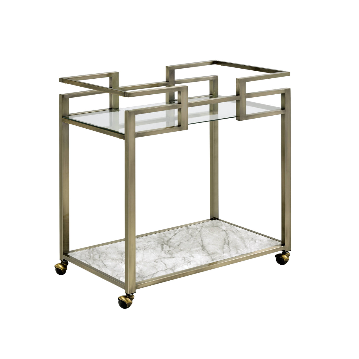Neilo Clear Glass Faux Marble Top Serving Cart