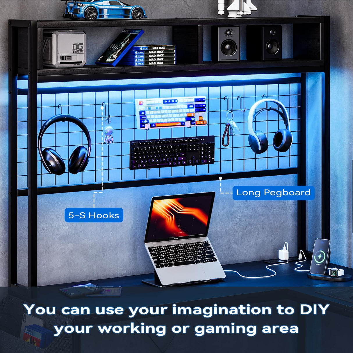 79" U Shaped Desk with Monitor Stand, U Shaped Gaming Desk with Storage Shelves, Large Reversible Desk Computer Desk with Power Outlets & LED Lights, Corner Office Desk with 4 Drawers, Black Doppeltcharms