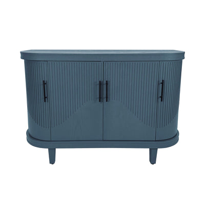 Curved Sideboard Wooden Console Table With 4 Doors And Adjustable Shelves For Living Room - Blue