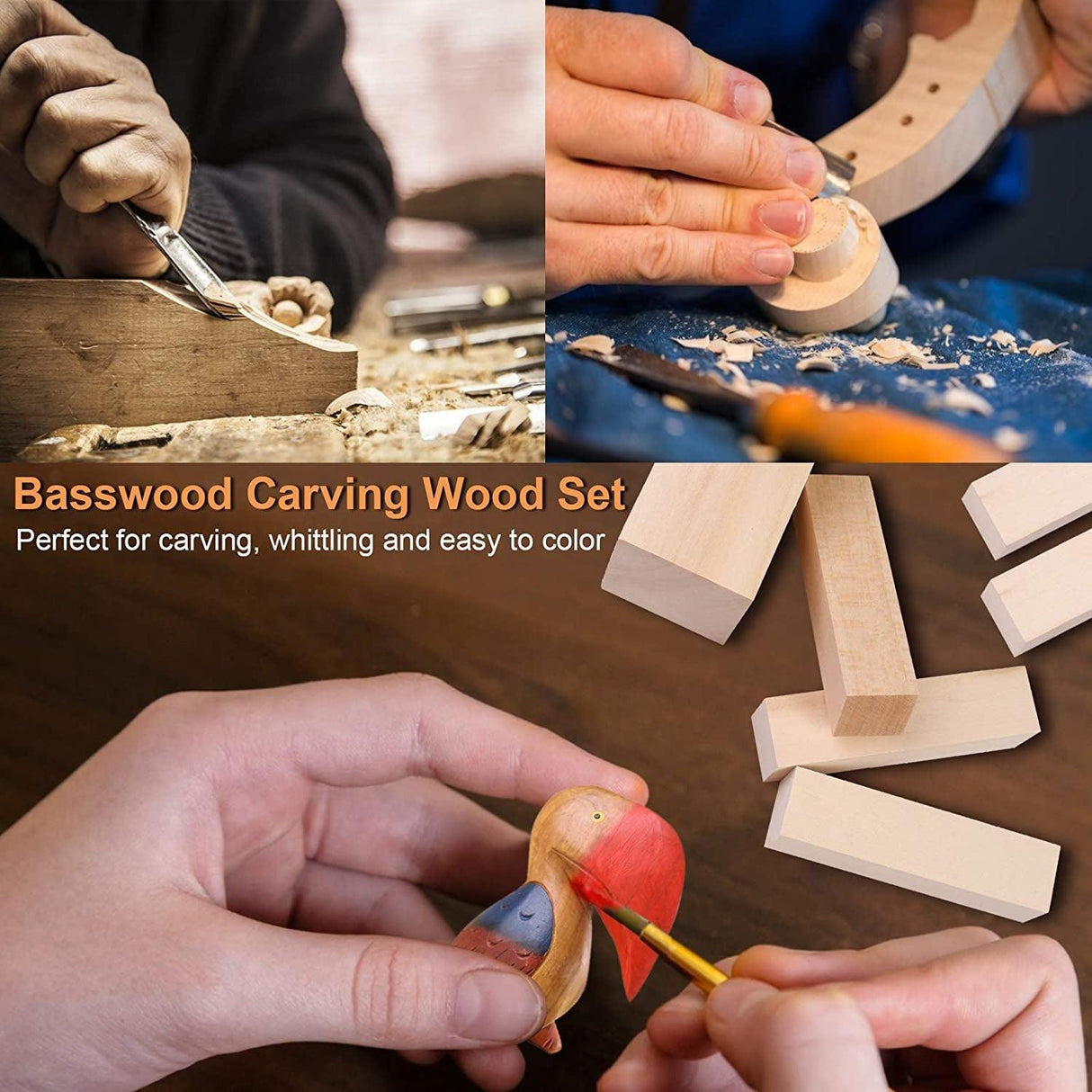 7Pcs Basswood Carving Blocks, Whittling Blocks for Craft, Carving Wood for Beginner to Expert WoodArtSupply