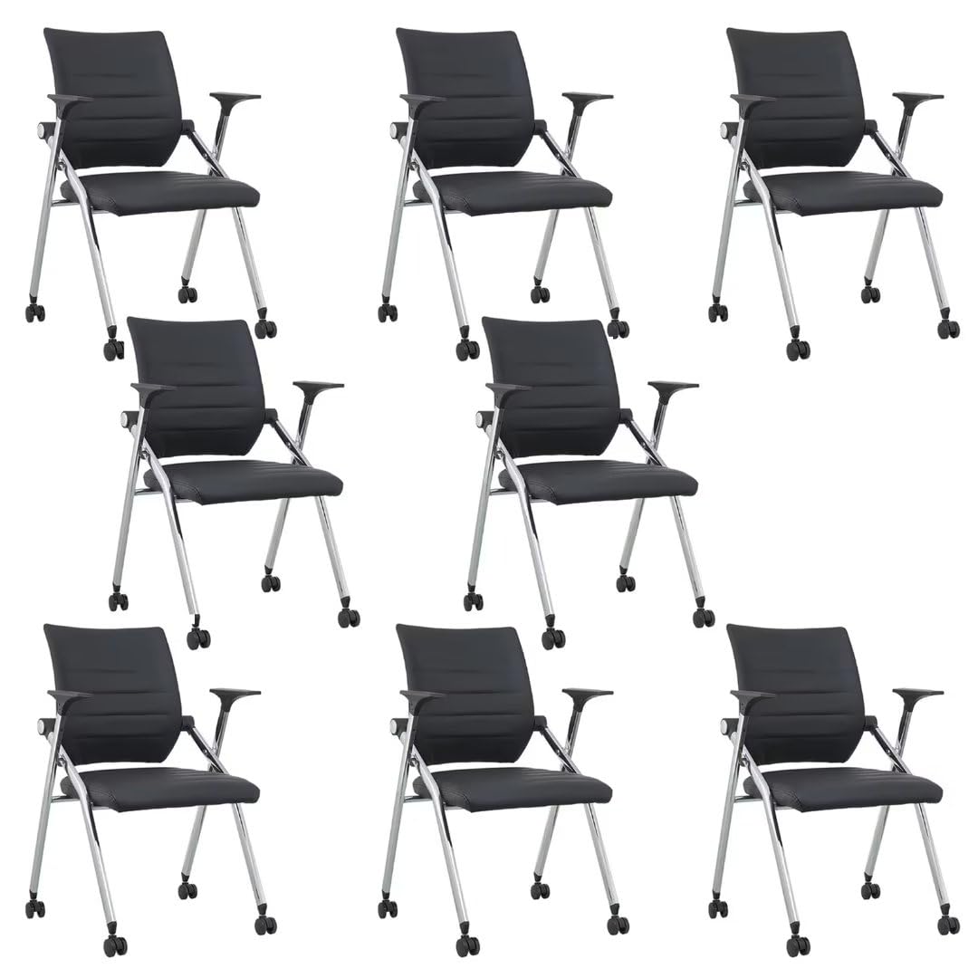 8 Pack Stackable Conference Room Chairs with Wheels and Paddle, Ergonomic PU Leather Back and Arms for Meeting,Conference,Reception,Training Room Home Office Desk Folding Chairs,Black UDHSV