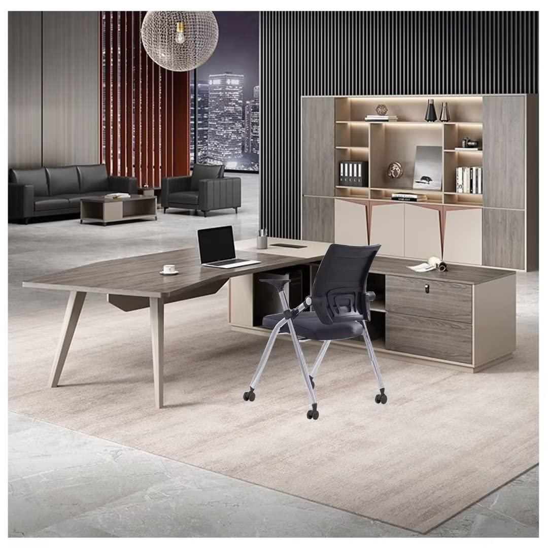 8 Pack Stackable Conference Room Chairs with Wheels and Paddle, Ergonomic PU Leather Back and Arms for Meeting,Conference,Reception,Training Room Home Office Desk Folding Chairs,Black UDHSV