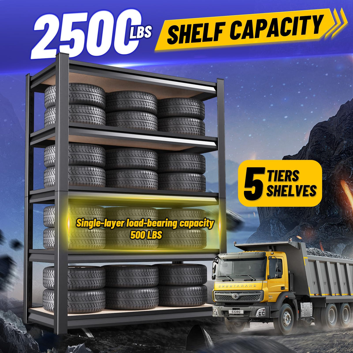 5-Tier Garage Shelving Heavy Duty, Adjustable Storage Shelves, 2500LBS Metal Garage Shelves,Storage Rack for Basement, Warehouse, Pantry, Easy Assembly, Black (wooden-72''H x 35.4''W x 15.7''D) ZZXCBB