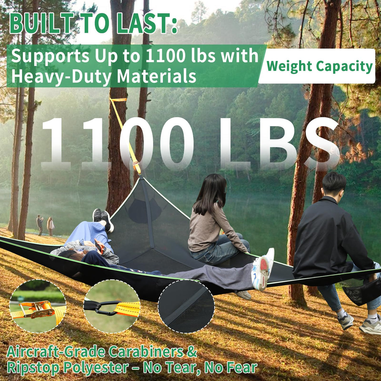 LUKETURE Triangle Camping Hammock, 13ft Multi Person Hammocks Max 1100 lbs for Outdoor Relaxing, Extra Large Hammock w/Ratchet/Webbing Straps (13ft-Triangle Camping Hammock) LUKETURE