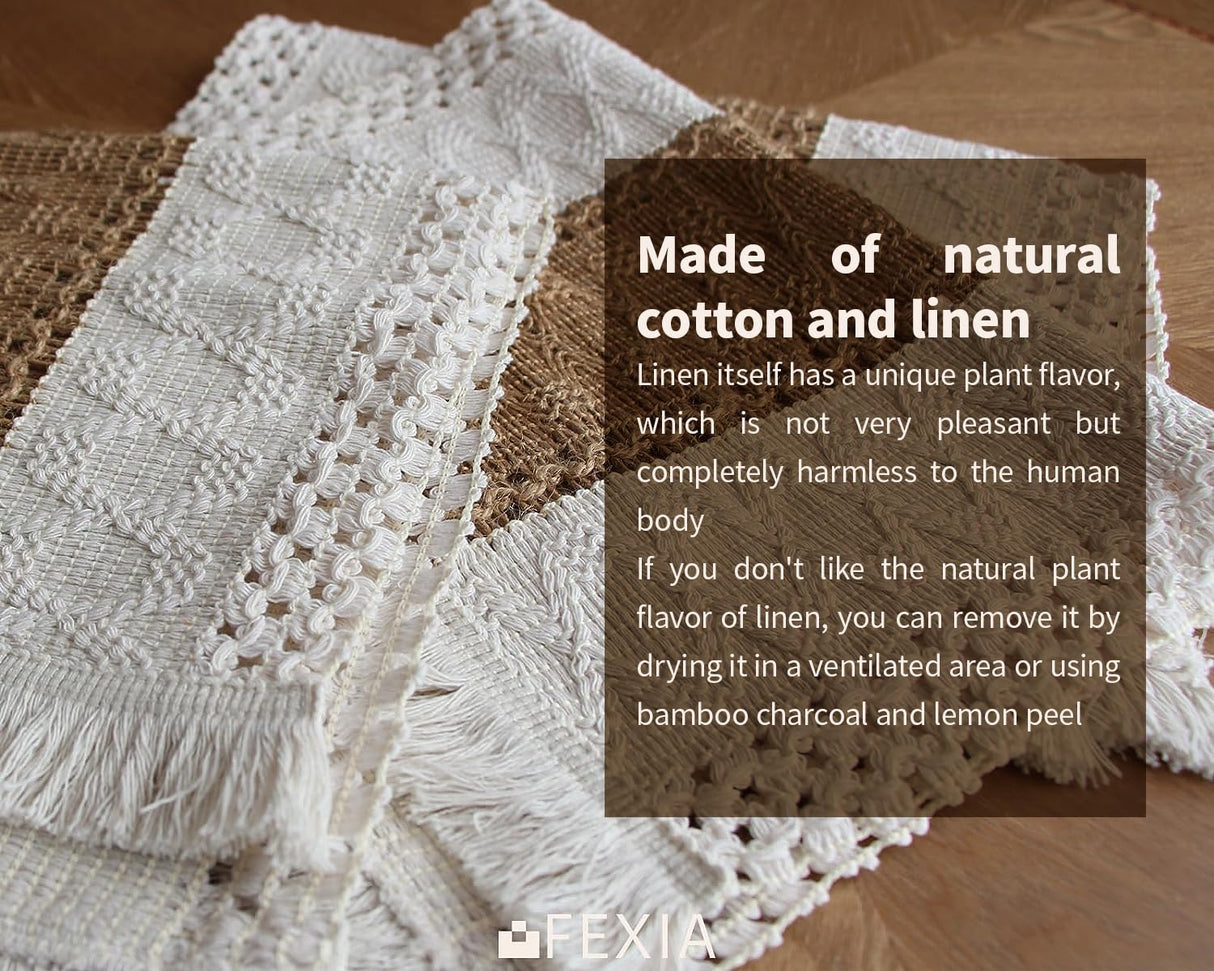 FEXIA Boho Placemats Set of 4, Macrame Table Decor Farmhouse Style Placemats in Natural Cotton Burlap, for Kitchen and Dining Table Centerpiece Home Decorations FEXIA