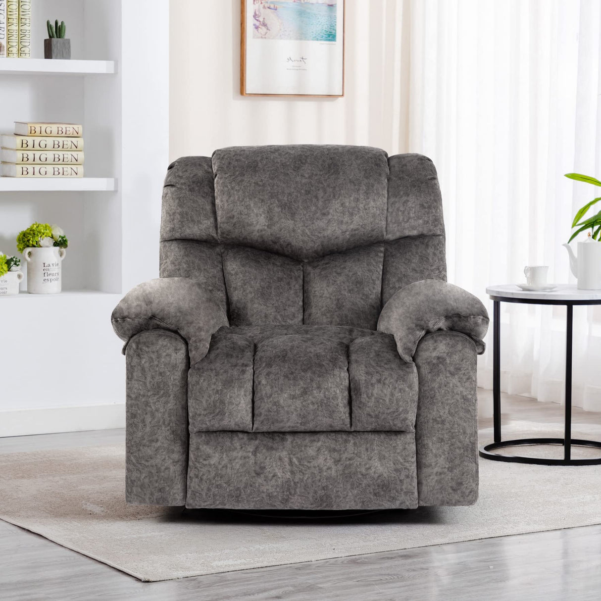 YI DANICA Recliner Chair with Swivel Glider Base for Living Room, Overstuffed Rocker Recliner with Foldable Armrest & Hidden Cup Holder, Manual Lounge Chair with 330lbs Capacity (Modern Style, Gray) YI DANICA