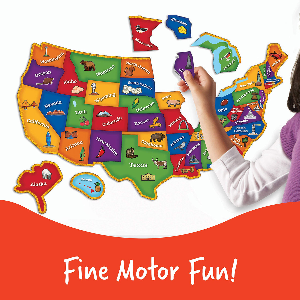 Learning Resources Magnetic US Map Puzzle - 44 Pieces, Puzzles for Kids Ages 4+, US Map for Kids Learning, Geography for Kids,Kindergartner Learning Toys Learning Resources