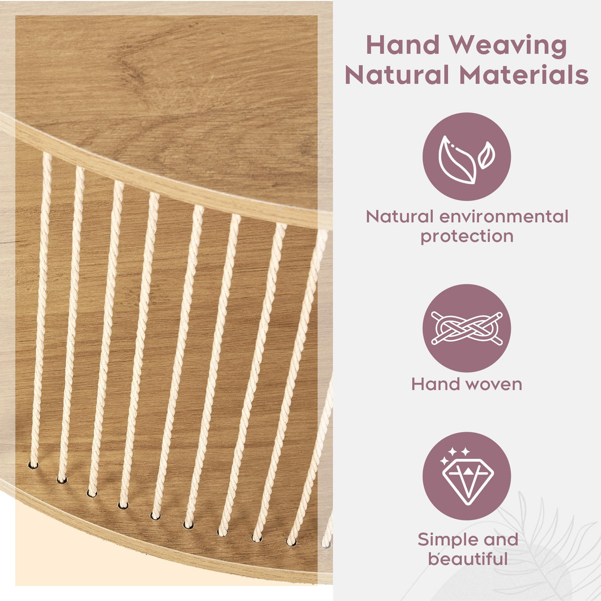 Brafab Natural Fiber Rope Coffee Table Set of 3 for Living Room, Round Rattan Coffee Table and Two End Tables, Boho 2 Tier Modern Side Table with Metal Frame for Apartment Office (Natural)