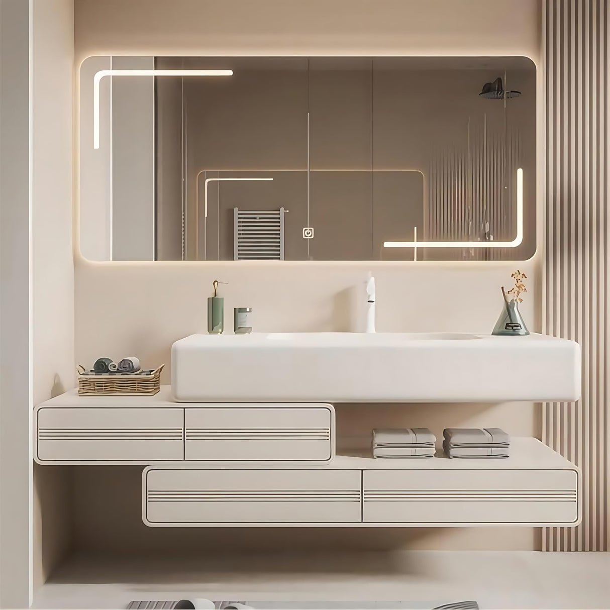 ZGNBSD Bathroom Vanity with Sink - Modern Bathroom Sink Cabinet Set, Equipped with LED Smart Defogger Mirror, Stylish Floating Vanity Bathroom, Gift for Wife and Daughter (60") ZGNBSD