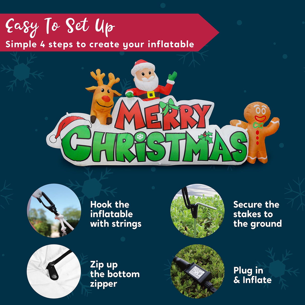 Joiedomi 9.5 FT Christmas Inflatable Merry Christmas Sign with Santa, Reindeer & Gingerman, LED Lit for Outdoor Yard Garden Lawn Winter Decor Joiedomi