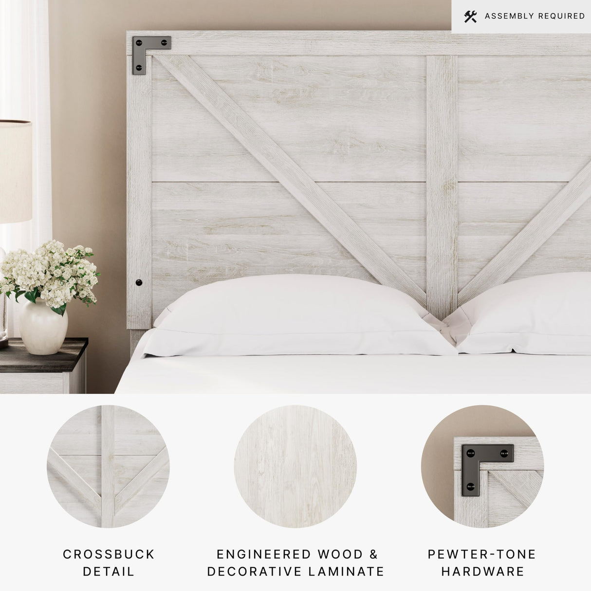 Signature Design by Ashley Shawburn Modern Farmhouse Headboard, Queen, Whitewash Signature Design by Ashley