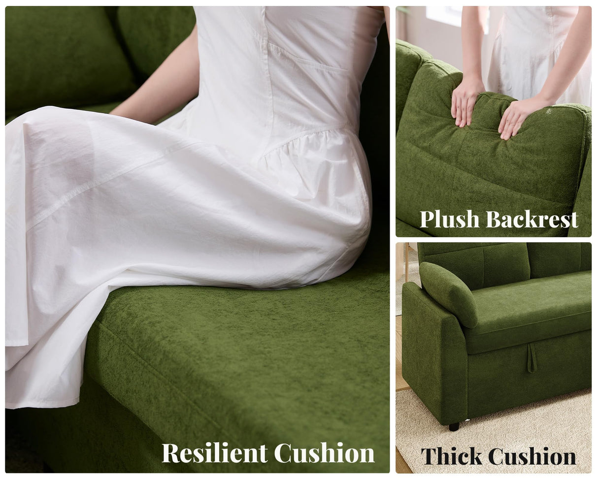 Jocisland Sofa Bed, Sleeper Sofa with Storage Chaise, Convertible Sofa Bed with Pull Out Couch, l Shaped Couch for Living Room, Linen Green Jocisland