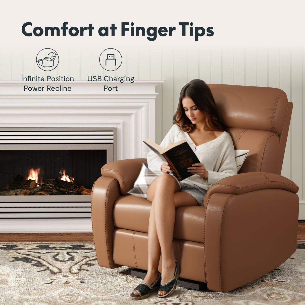 FLEXISPOT X3 Power Recliner Chair, Adjustable Electric Recliner with USB Port, Thick Cushion & Padded Back, Comfortable Faux Leather Chair for Adults, Living Room, Nursery, Home Theater (Saddle Brown) FLEXISPOT