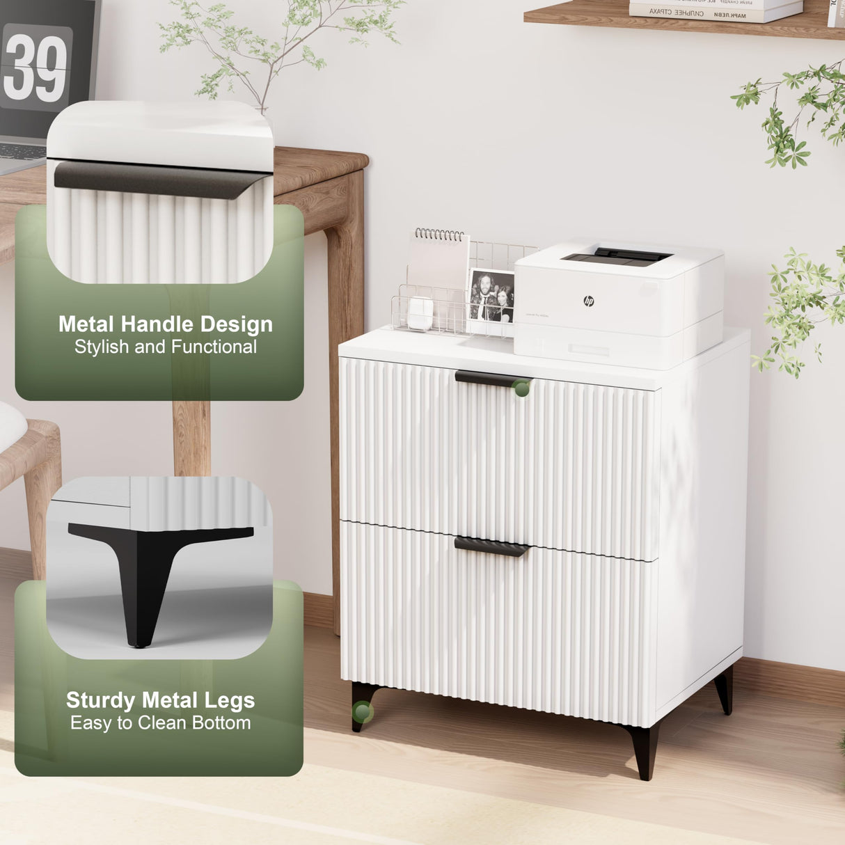 Royal Windsor Fluted Nightstand Set of 2 with 2 Drawers, Side End Table, Small Accent Storage Cabinet,Modern Night Stand Bedside Table for Bedroom,White Royal Windsor