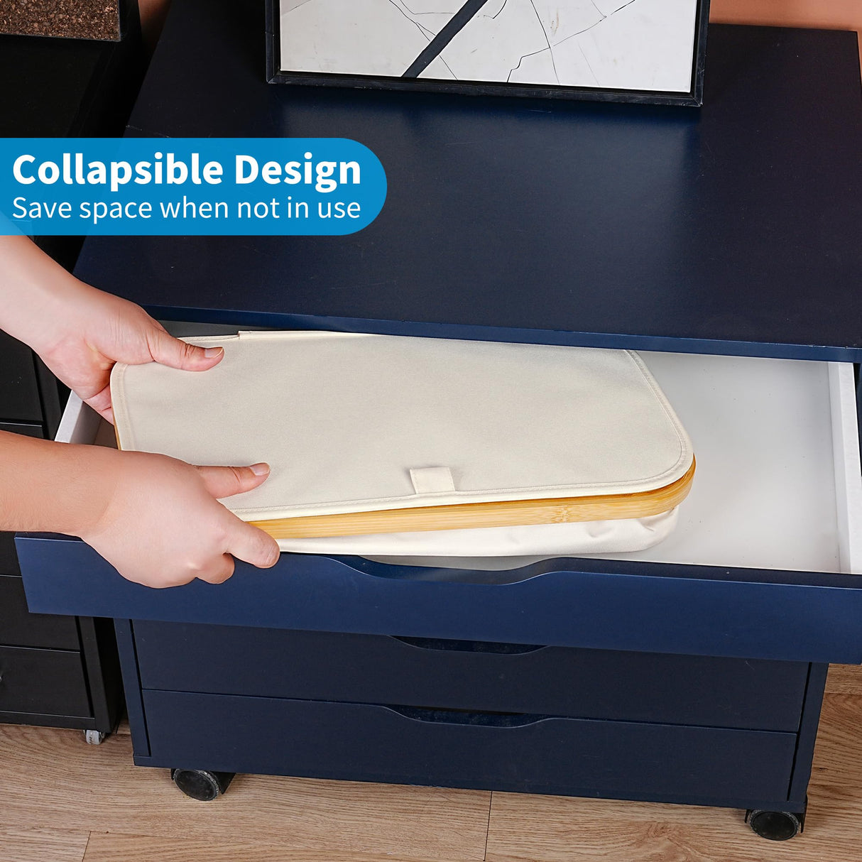 efluky Slim Laundry Basket with Lid, Narrow Laundry Hamper with Removable Bag, Skinny Dirty Clothes Basket with Bamboo Handles for Bathroom, Bedroom & Laundry Room, 75L Beige efluky