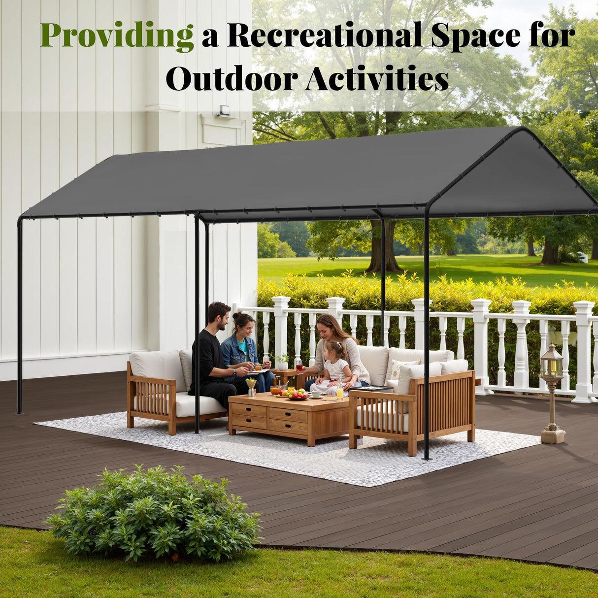 GOJOOASIS 10x20 Carport Heavy Duty Portable Garage Shelter Metal Car Canopy Tent with UV-Resistant & Weatherproof Top Cover for RV & Vehicles (Gray, 10x20 Without sidewalls) GOJOOASIS