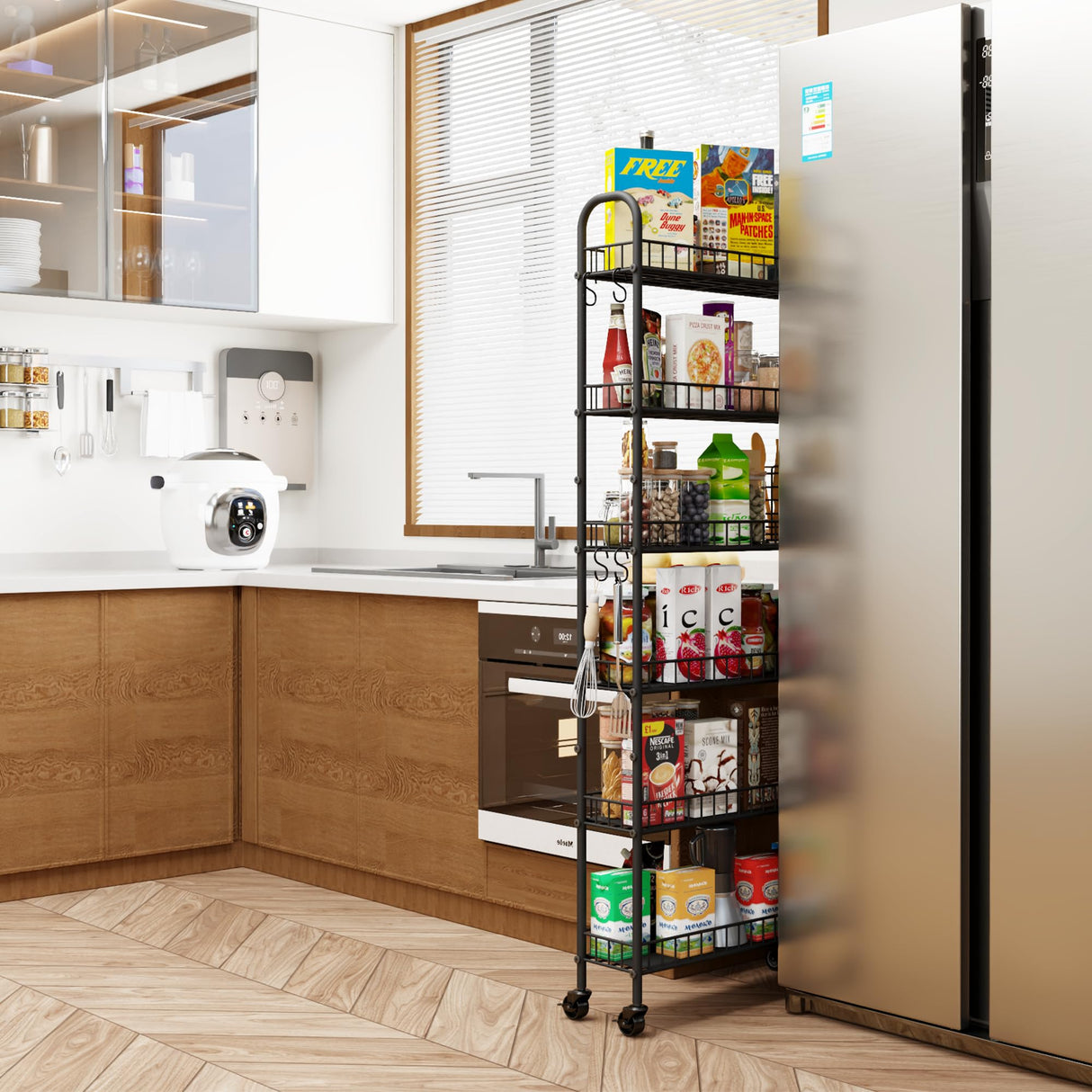 Qiaoxuan 6 Tier Slim Storage Cart with Wheels, Metal Mobile Shelving Unit Organizer Utility Cart for Office Bathroom Kitchen Laundry Room Narrow Places (6inches) Qiaoxuan