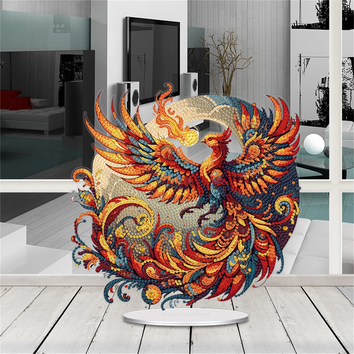 5D Diamond Art Ornaments Kits, DIY 5D Diamond Art Painting Pet Desktop Ornament, Special Shaped Crystal Animal Diamond Art Painting Tabletop Home Office Decor-02-Phoenix Generic