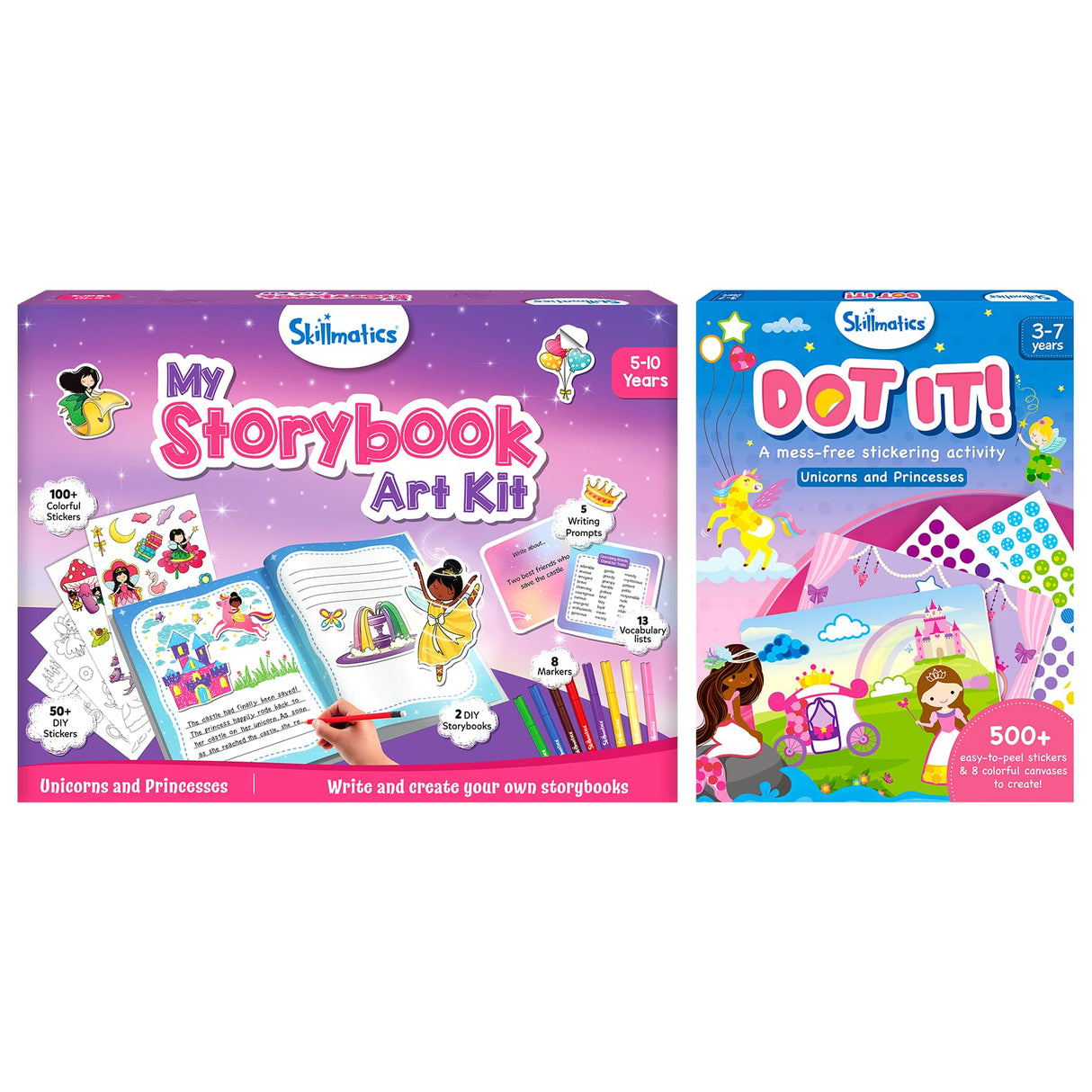 Skillmatics Storybook Art Kit & Dot It Unicorns & Princesses Theme Bundle, Gifts for Toddlers, Girls & Boys Ages 5, 6, 7, 8, 9, 10 Skillmatics