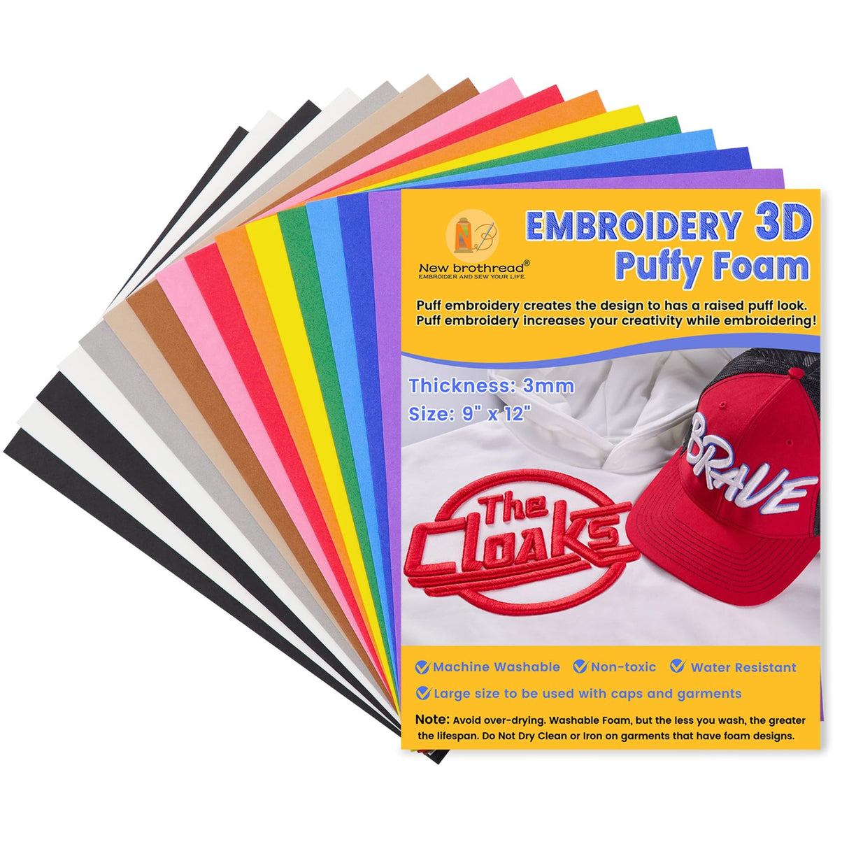 New brothread Tearaway Embroidery Stabilizer Backing for Caps and Hats - 4" x 8" 125 Sheets+15PCS Embroidery Puffy Foam 9″x12″ Large Size 3MM Creating 3D Embroidery Effect for Caps, Garments, Jackets New brothread