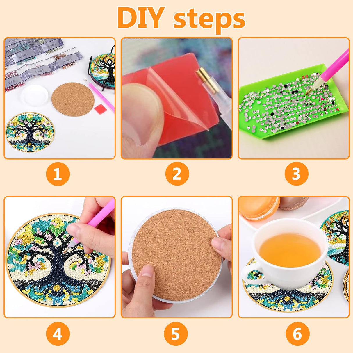 8 PCS Diamond Art Coasters Kits, Tree of Life Diamond Painting Coasters with Holder Set of 8, DIY Diamond Art Painting for Home Decor Birthday Housewarming Gifts 3.9inch Aestalrcus