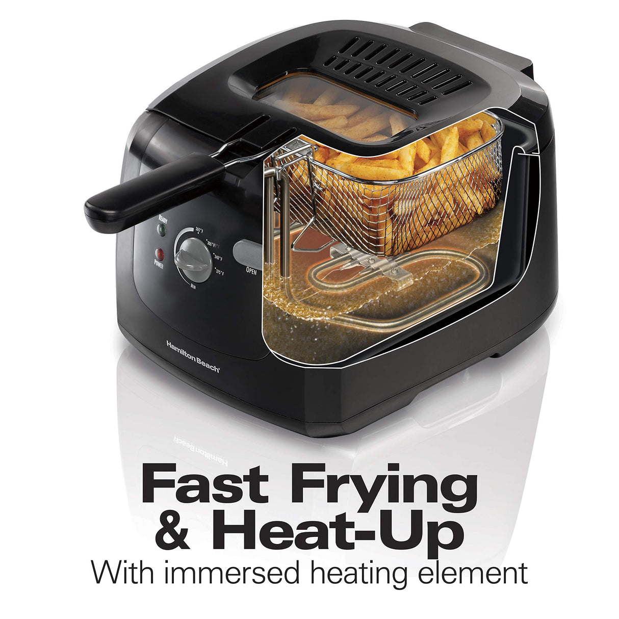 Hamilton Beach Cool Touch Electric Deep Fryer with Basket and Lid, 2 Liters / 8 Cups Oil Capacity, Adjustable Temperature, 1500 Watts for Fast Heat-up, Viewing Window, Easy to Clean, Black (35021) Hamilton Beach