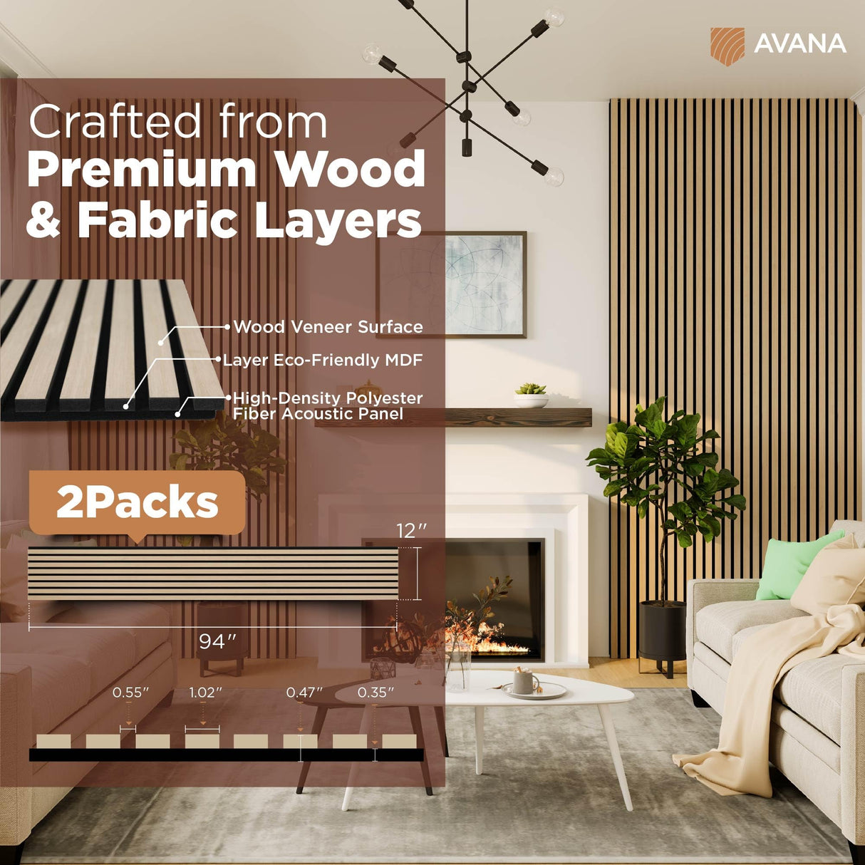 Avana Acoustic Wood Wall Panels – White Oak Acoustic Panels Set of 2 – Wall Panels For Interior Wall Decor for Homes, Offices, Studios – Aesthetically Pleasing Design Wood Panels For Wall Avana