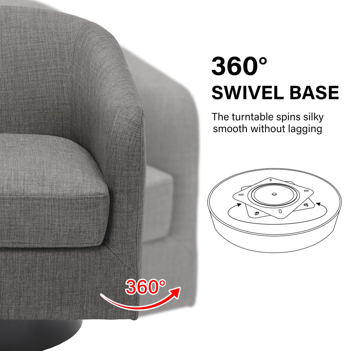 Swivel Barrel Accent Chair, Modern Round Linen Arm Chair for Living Room, Bedroom, Comfy Club Reading Chairs for Adults(Linen Fabric, Grey, Set of 2 DREAMSIDEA