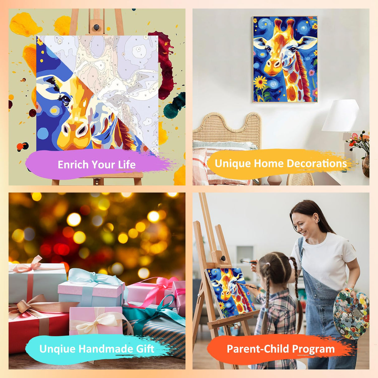 Paint by Numbers for Adult with Frame, Giraffe Paint by Numbers Kit for Adults Beginners, DIY Acrylic Painting on Canvas for Home Wall Art Decor 7.8x11.8Inch (with Frame Easel) Mandun