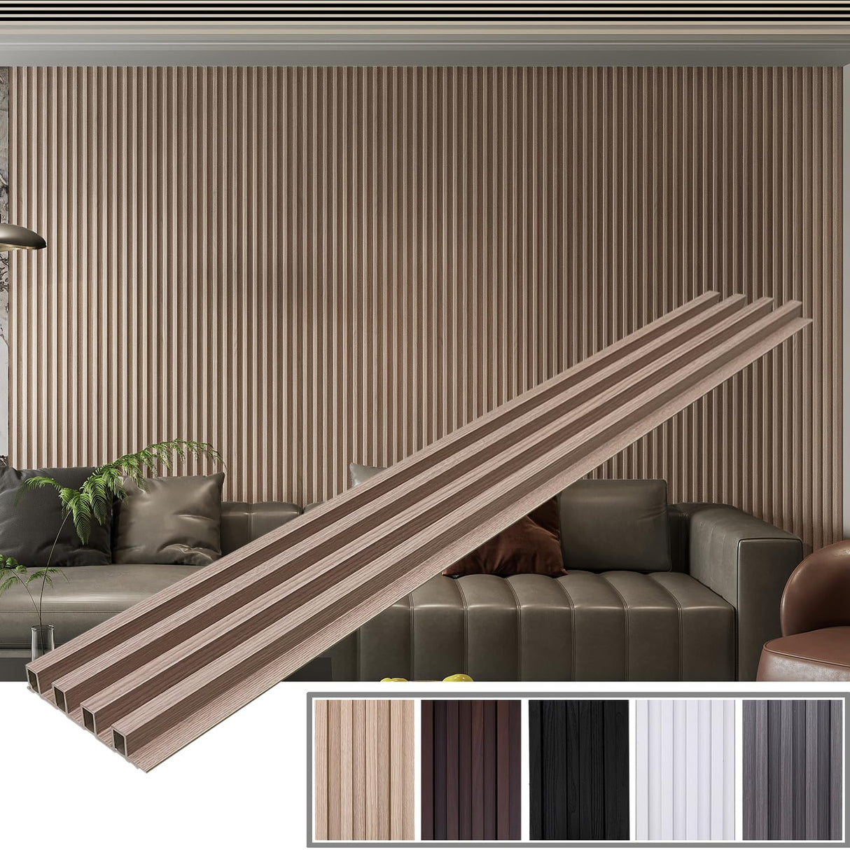 YLL YLL 6-Pack Slat Wall Panel with 2 Trims Wood Grain Slat Wall 96" x 6.2" WPC Slats 3D Wall Panels Oak Grille YLL YLL