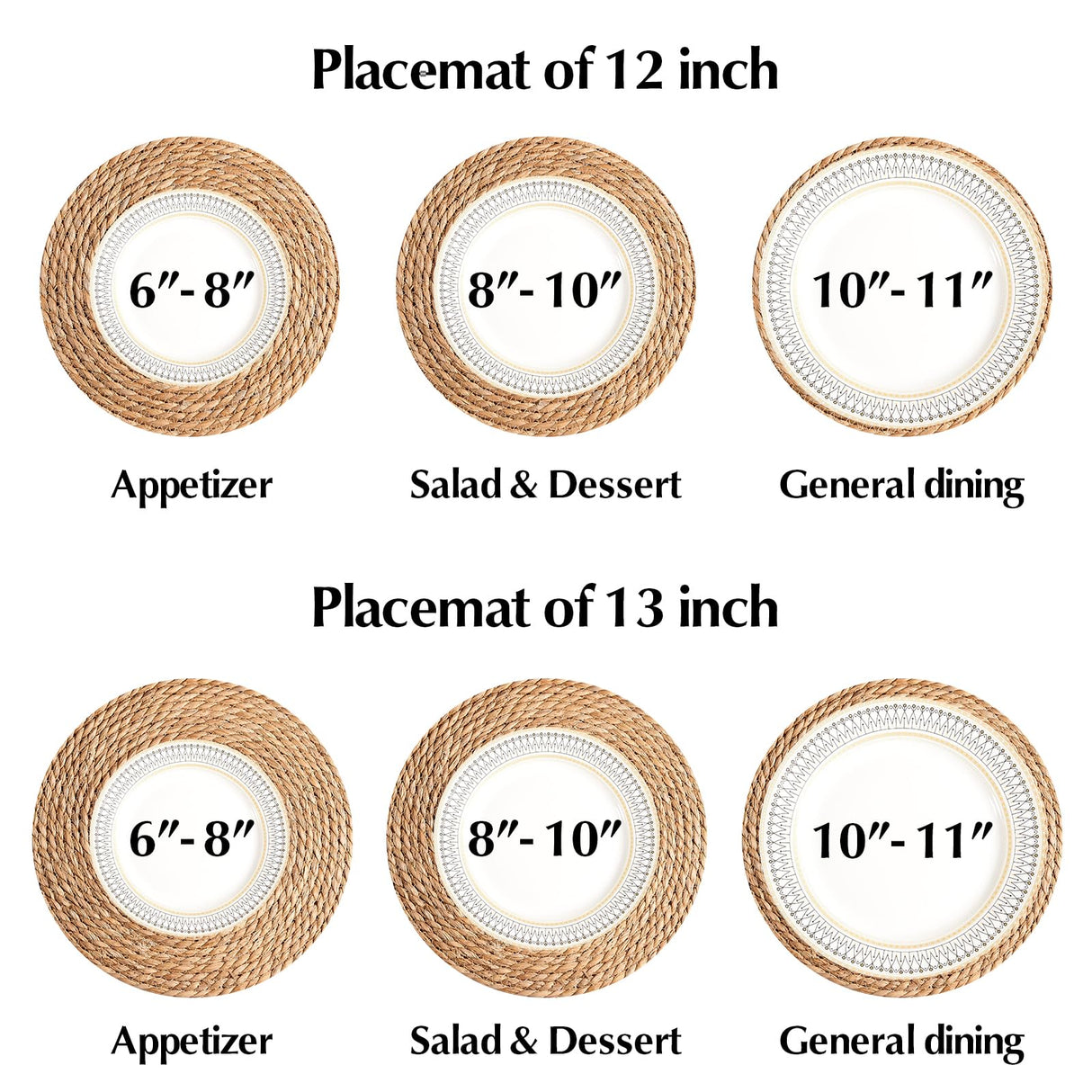 Round Woven Placemats 12 inch Set of 10 - Boho Rattan Placemats Natural Water Hyacinth Placemat, Farmhouse Weave Place Mats, Rustic Braided Wicker Table Mats for Dining Table,Home,Wedding Dimpola