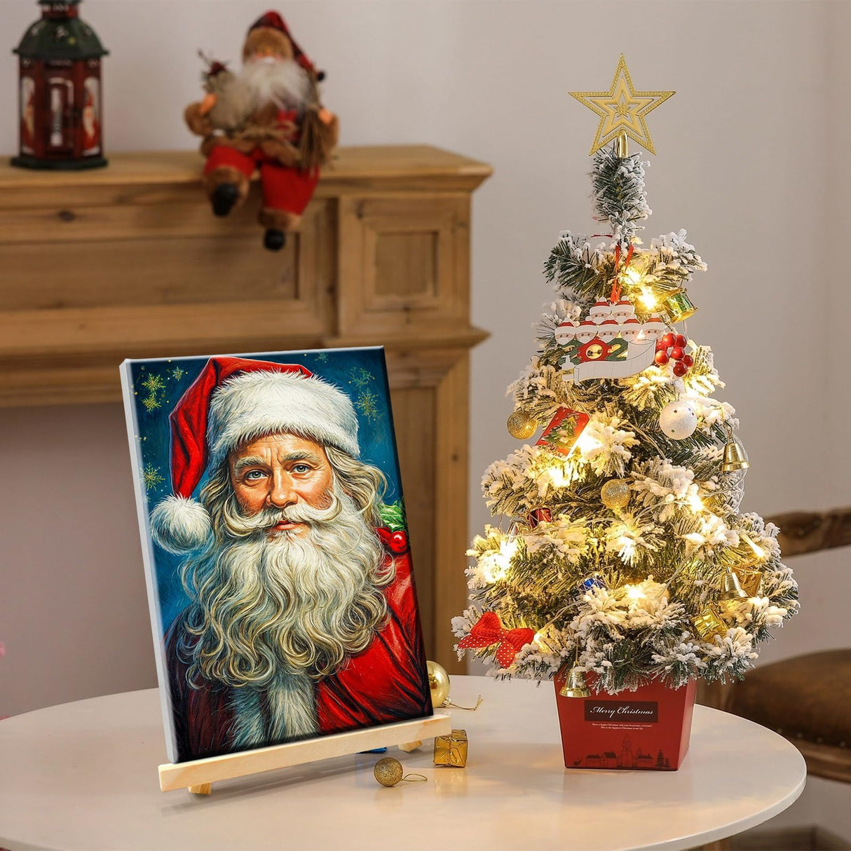 JOOZ Christmas Paint by Numbers Kit for Adults with Frame, Santa Claus Paint by Number with Easel, DIY Christmas Framed Paint by Number Kits for Gift Home Wall Decor 8x12 Inch JOOZ