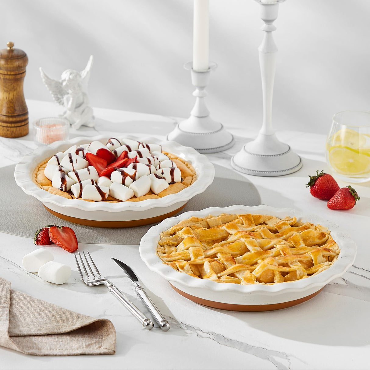 MALACASA Ceramic Pie Pan Set of 2-9 Inch Quiche Baking Dish Deep Pie Dish, Nonstick Pie Plate for Apple Pie,Pot Pie and Tart, Series TARA MALACASA